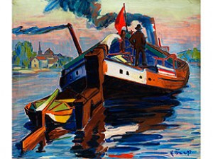 Ausfahrender Dampfkutter In Einer Hafenbucht by Erich FRAASS - auction artwork with signature
