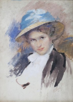 Girl With Blue Ribbon On Straw Hat by Willem MARIS