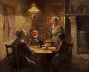 Le Repas Du Soir, Effet De Lampe by Edouard Léon CORTES