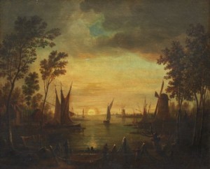 Kustlandskap Med Figurer Vid Solnedgång by Aert Van Der NEER