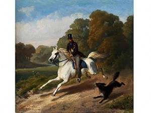 Ausritt Eines Herrn Mit Zylinder Auf Einem Schimmel In Begleitung Eines Hundes by Louis BRAUN