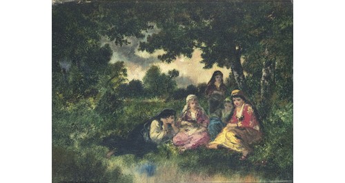 Skogslandskap Med Vilande Kvinno by Paul VERNON