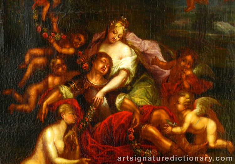 Close-up details showing François BOUCHER signature forgery characteristics