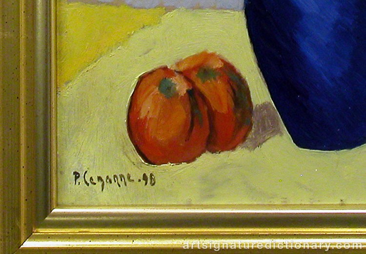 Close-up details showing Paul CÉZANNE signature forgery characteristics
