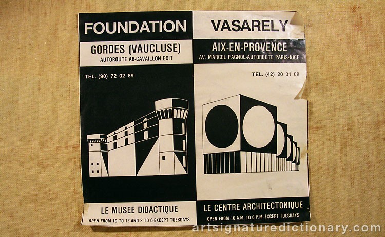 Close-up details showing Victor VASARELY signature forgery characteristics