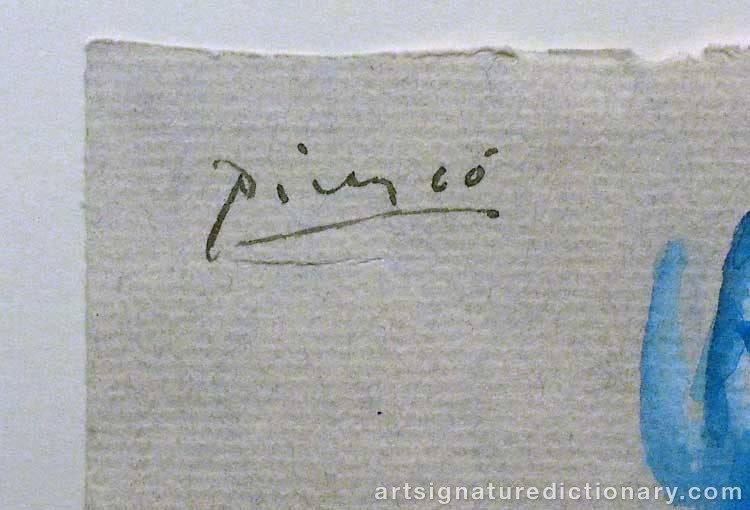 Close-up details showing Pablo PICASSO signature forgery characteristics