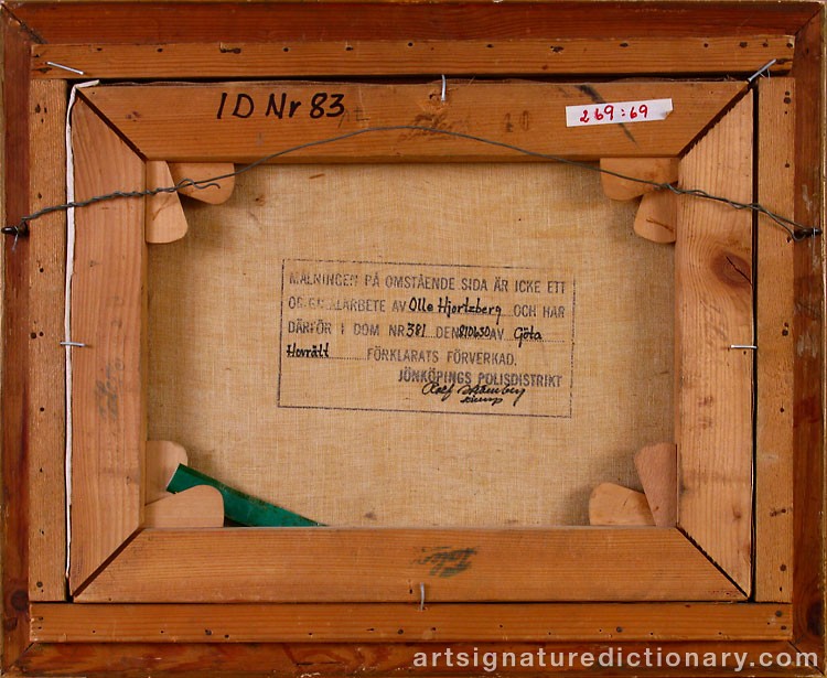 Close-up details showing Olle HJORTZBERG signature forgery characteristics