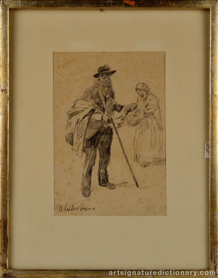 Close-up details showing Max LIEBERMANN signature forgery characteristics