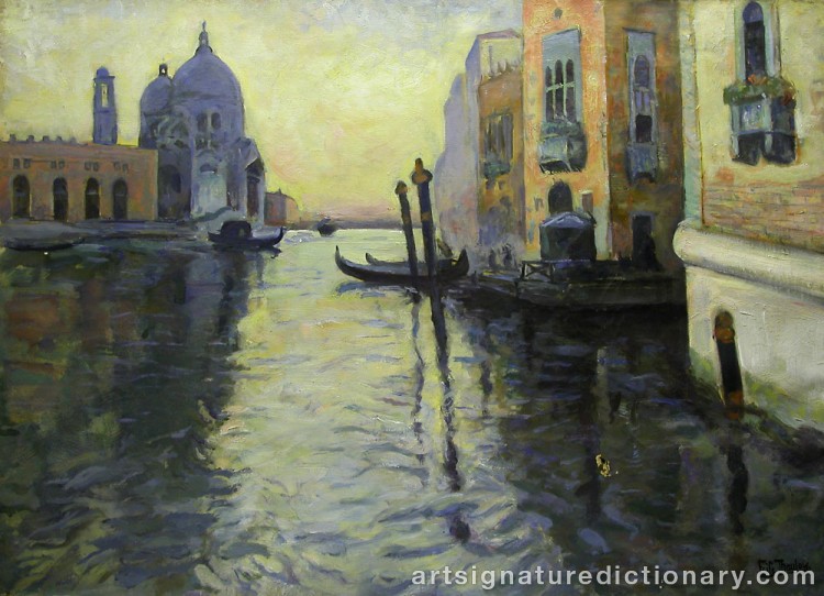 Close-up details showing Frits THAULOW signature forgery characteristics