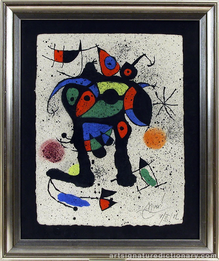 Close-up details showing Joan MIRO signature forgery characteristics