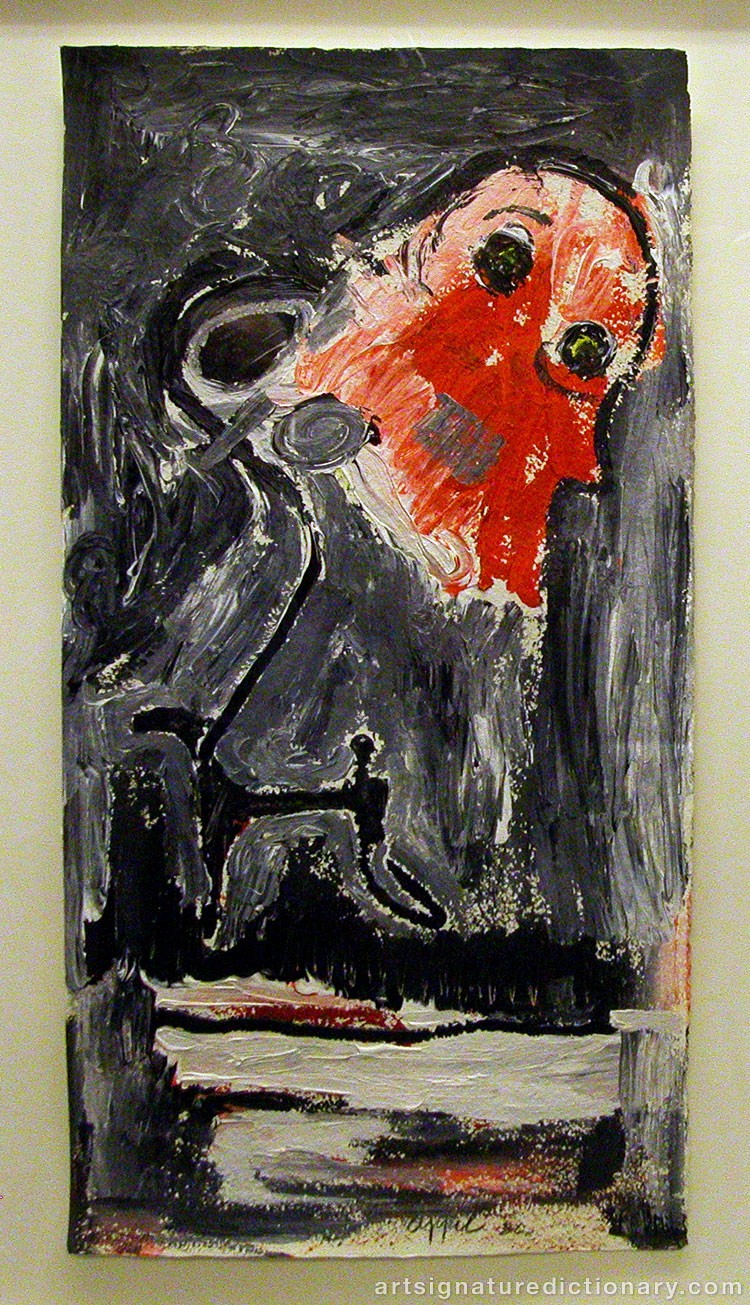 Close-up details showing Karel APPEL signature forgery characteristics