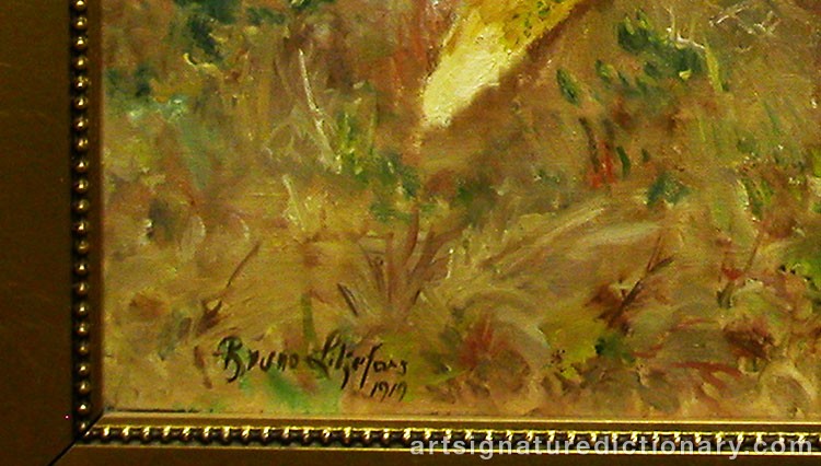 Close-up details showing Bruno LILJEFORS signature forgery characteristics