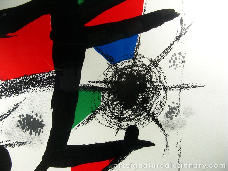Close-up details showing Joan MIRO signature forgery characteristics