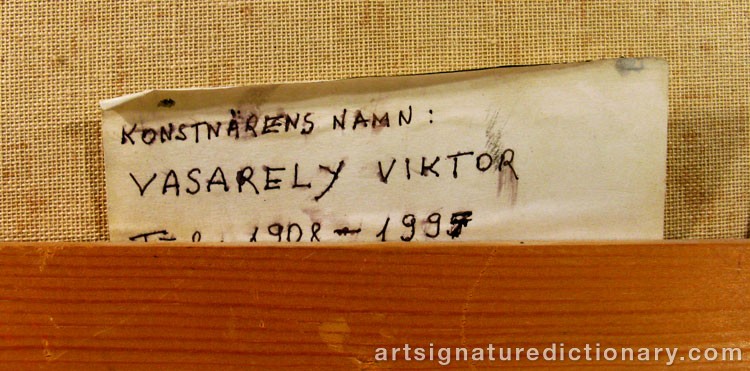 Close-up details showing Victor VASARELY signature forgery characteristics