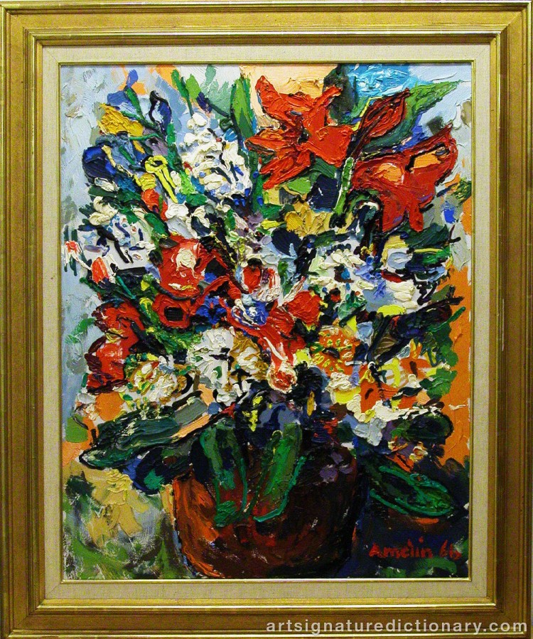 Close-up details showing Albin AMELIN signature forgery characteristics