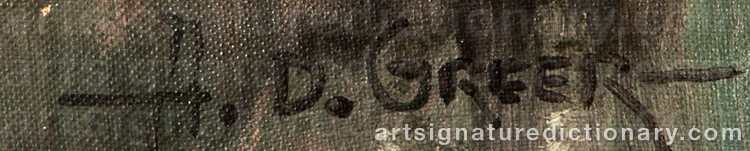 Authentic signature by A.  D. GREER on  artwork