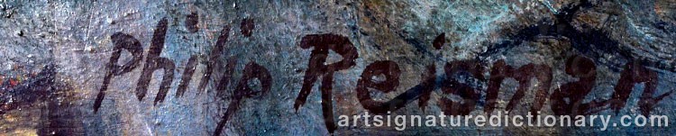 Authentic signature by Philip REISMAN on  artwork