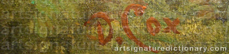 Authentic signature by David The Elder COX on  artwork