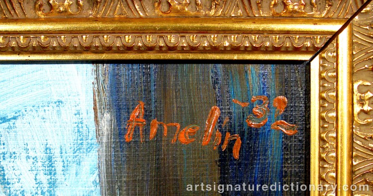 Close-up details showing Albin AMELIN signature forgery characteristics