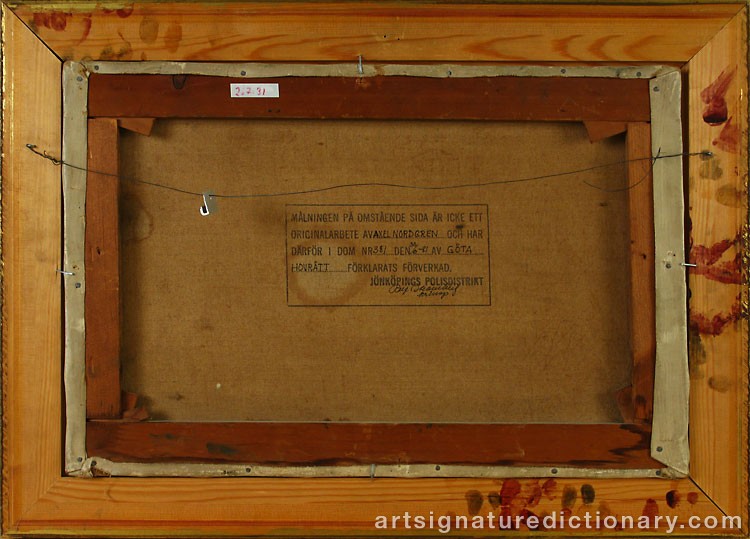 Close-up details showing Axel Wilhelm NORDGREN signature forgery characteristics