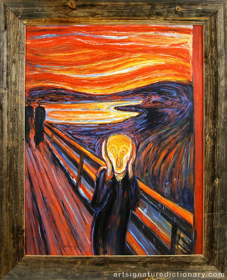 Close-up details showing Edvard MUNCH signature forgery characteristics