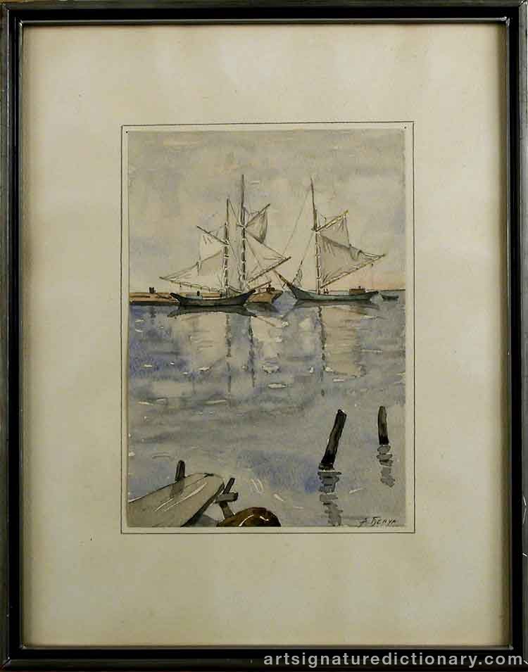 Close-up details showing Albert Nikolaievich BENOIS signature forgery characteristics