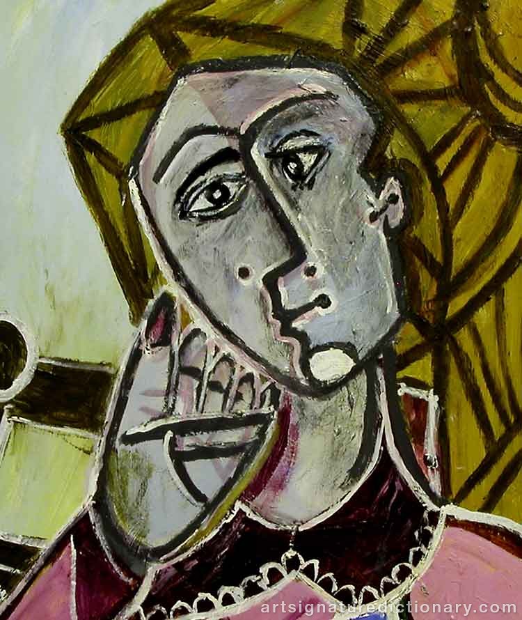 Close-up details showing Pablo PICASSO signature forgery characteristics