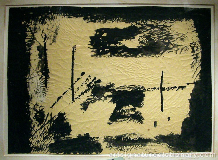 Close-up details showing Antoni TAPIES signature forgery characteristics