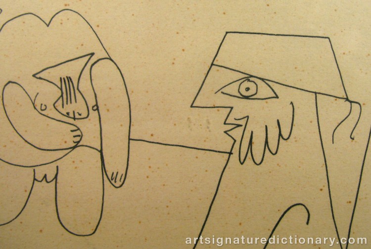Close-up details showing Pablo PICASSO signature forgery characteristics