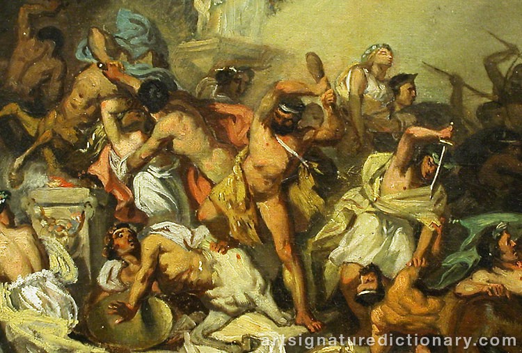 Close-up details showing Eugène DELACROIX signature forgery characteristics