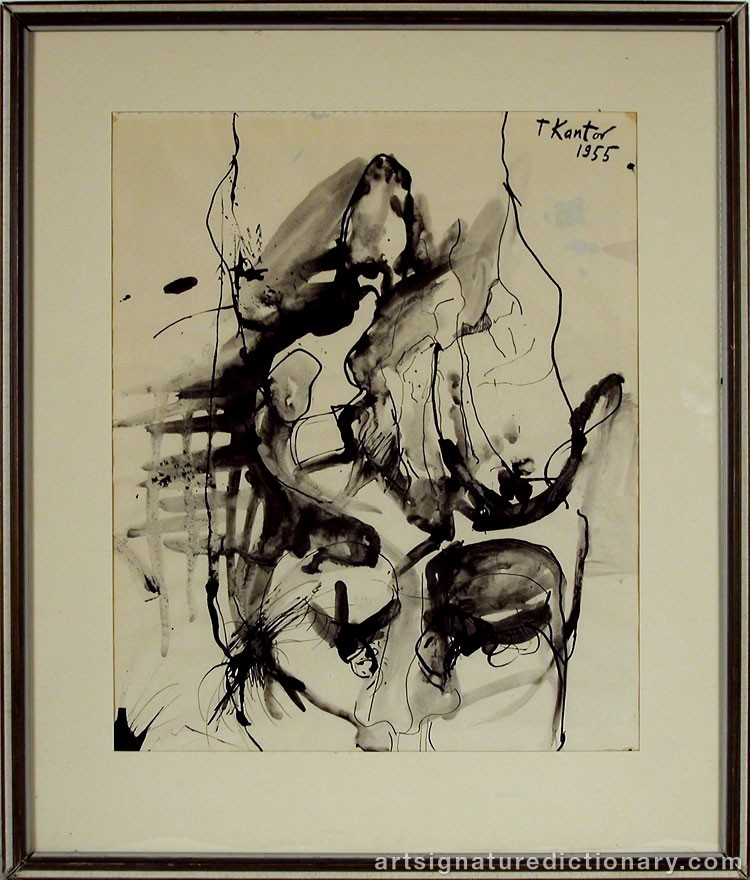 Close-up details showing Tadeusz KANTOR signature forgery characteristics