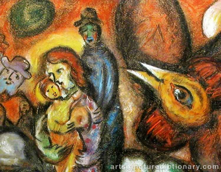 Close-up details showing Marc CHAGALL signature forgery characteristics
