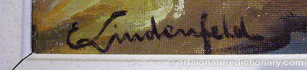 Authentic signature by E LINDENFELDT on  artwork