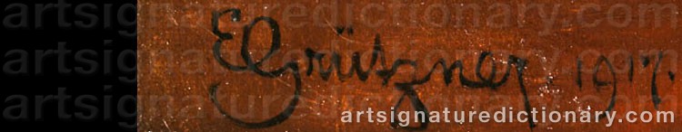 Authentic signature by Eduard Von GRÜTZNER on artwork