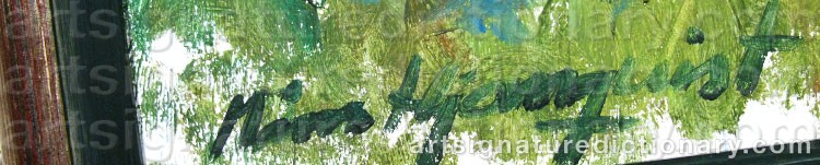 Authentic signature by Måns HJERNQUIST on  artwork