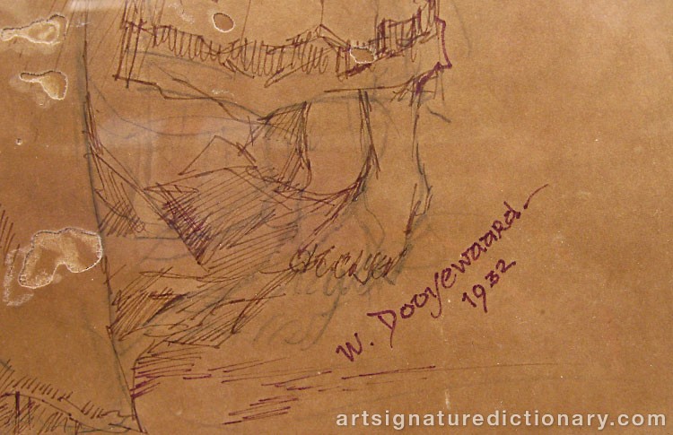 Close-up details showing Willem DOOYEWAARD signature forgery characteristics