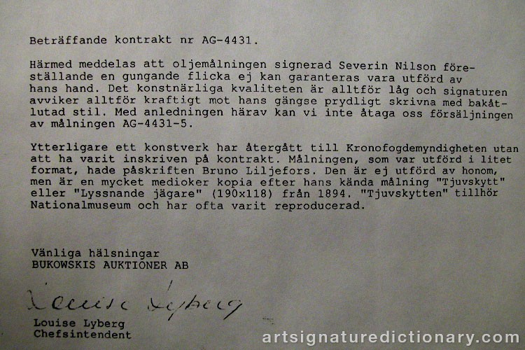 Close-up details showing Severin NILSON signature forgery characteristics