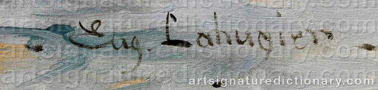 Authentic signature by Eugene LAHUGIER on  artwork