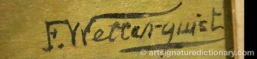 Authentic signature by F WETTERQUIST on  artwork