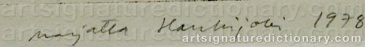 Authentic signature by Marjatta HANHIJOKI on  artwork
