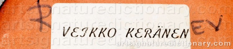 Authentic signature by Veikko KERÄNEN on  artwork