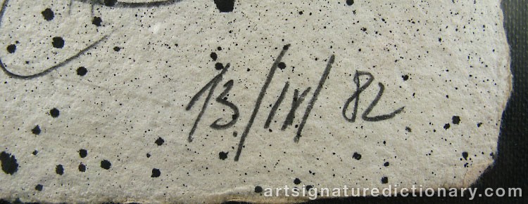 Close-up details showing Joan MIRO signature forgery characteristics