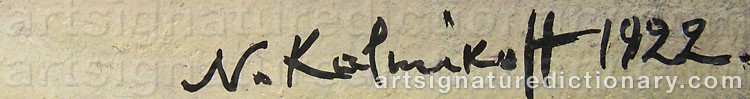 Authentic signature by Nikolai Konstantinovich KALMIKOV on  artwork