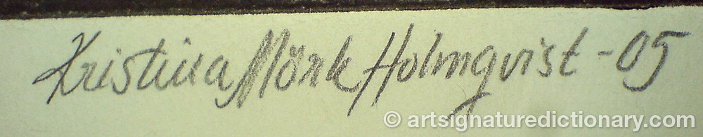 Authentic signature by Kristina MÖRK HOLMQVIST on artwork