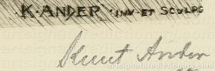 Authentic signature by Knut ANDER on Drawing/Graphic/Print artwork