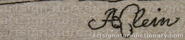 Authentic signature by Johan Adam KLEIN on  artwork