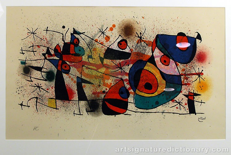 Close-up details showing Joan MIRO signature forgery characteristics