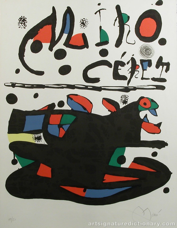 Close-up details showing Joan MIRO signature forgery characteristics