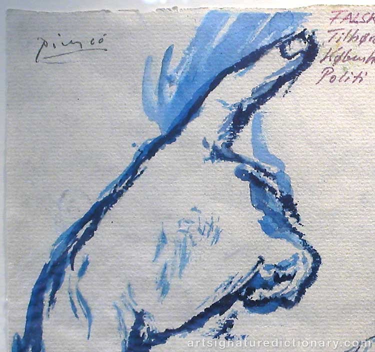 Close-up details showing Pablo PICASSO signature forgery characteristics