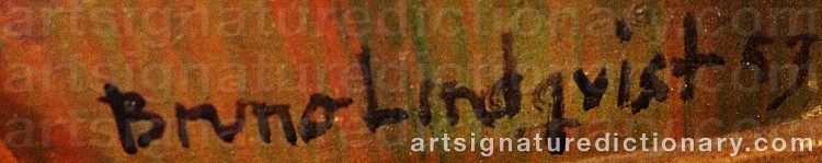 Authentic signature by Bruno LINDQVIST on  artwork